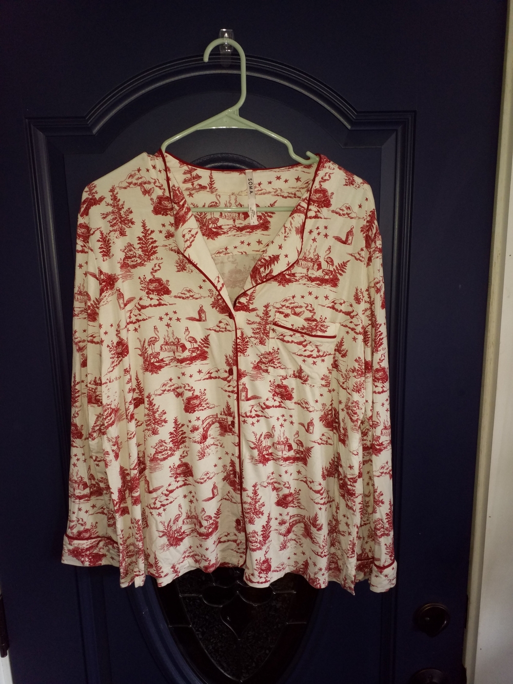 Soma Cream Pajamas with Red Toile Print